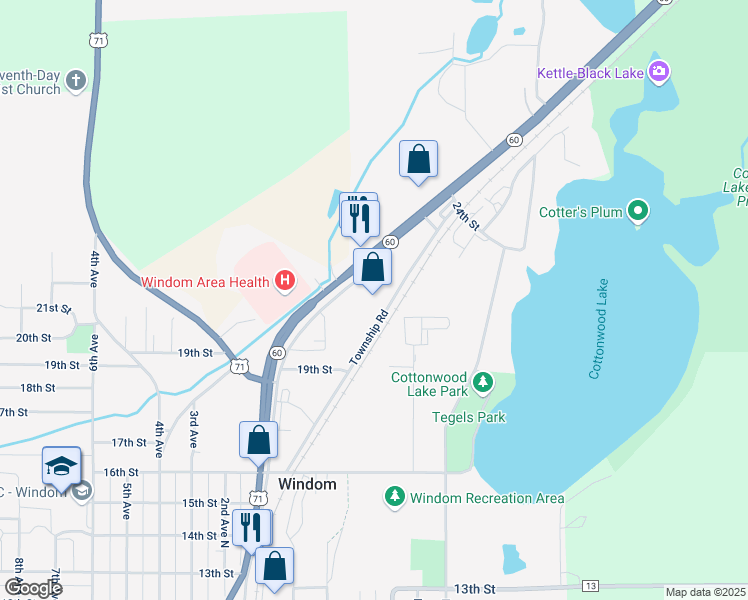 map of restaurants, bars, coffee shops, grocery stores, and more near 2155 1st Avenue North in Windom