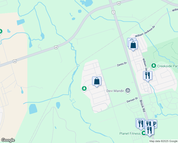 map of restaurants, bars, coffee shops, grocery stores, and more near 1582 Brandy Court in Pickering