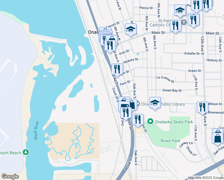 map of restaurants, bars, coffee shops, grocery stores, and more near 528 South Court Street in Onalaska