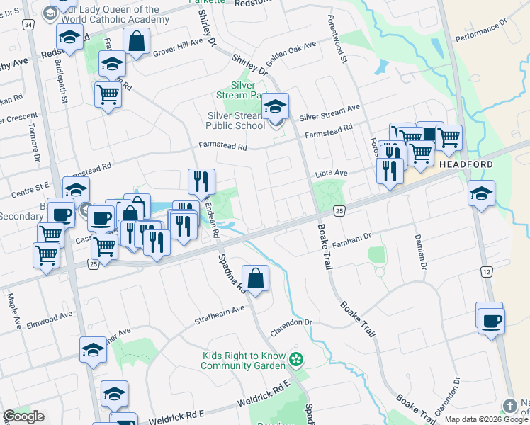 map of restaurants, bars, coffee shops, grocery stores, and more near 149 Kimono Crescent in Richmond Hill