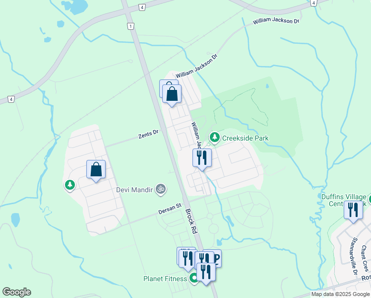 map of restaurants, bars, coffee shops, grocery stores, and more near 1715 Adirondack Chase in Pickering