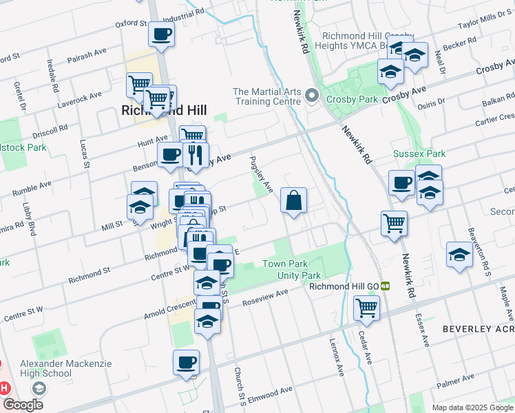 map of restaurants, bars, coffee shops, grocery stores, and more near 6 Coventry Court in Richmond Hill