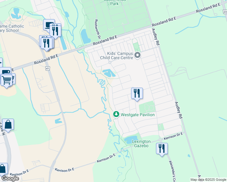 map of restaurants, bars, coffee shops, grocery stores, and more near 77 Westgate Avenue in Ajax
