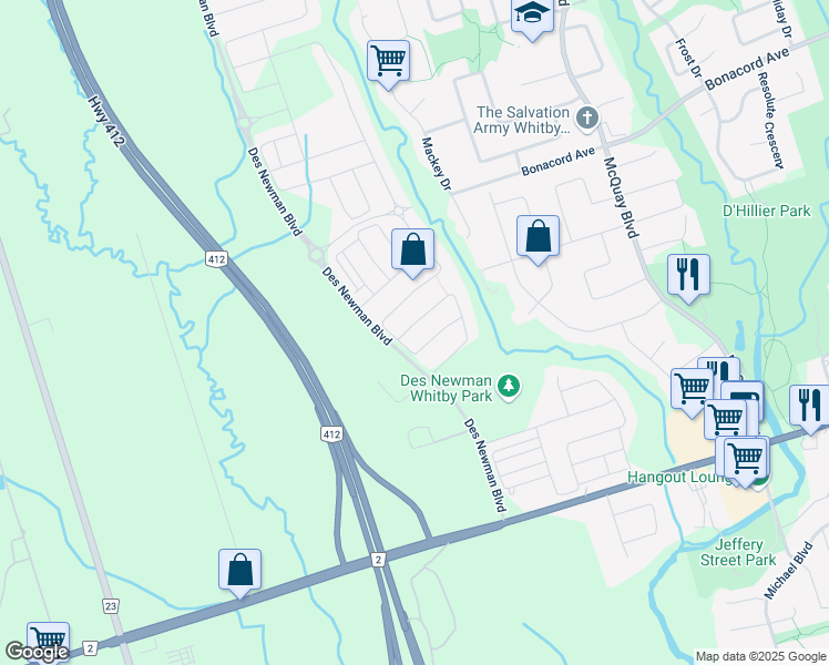map of restaurants, bars, coffee shops, grocery stores, and more near 31 Kilmarnock Crescent in Whitby