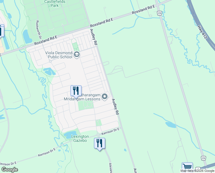 map of restaurants, bars, coffee shops, grocery stores, and more near in Ajax