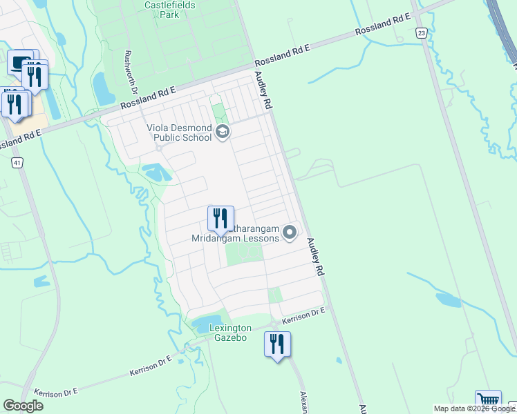 map of restaurants, bars, coffee shops, grocery stores, and more near in Ajax
