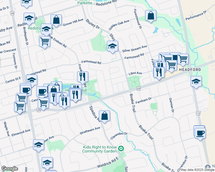 map of restaurants, bars, coffee shops, grocery stores, and more near 137 Kimono Crescent in Richmond Hill