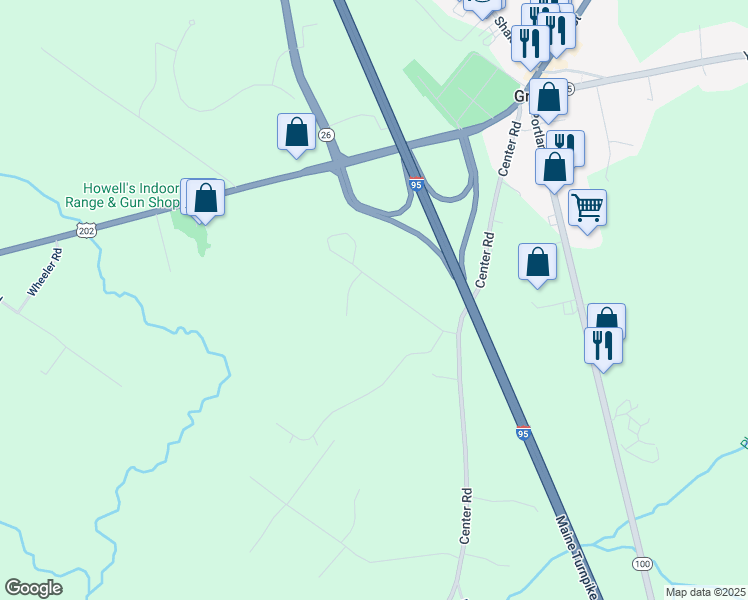 map of restaurants, bars, coffee shops, grocery stores, and more near 15 Frost Road in Gray
