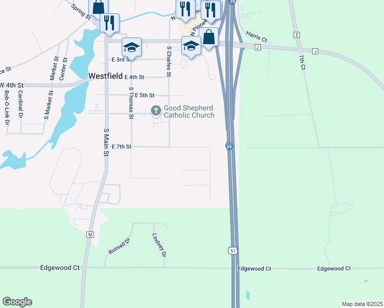 map of restaurants, bars, coffee shops, grocery stores, and more near 709 Kerst Road in Westfield
