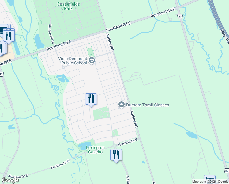 map of restaurants, bars, coffee shops, grocery stores, and more near in Ajax