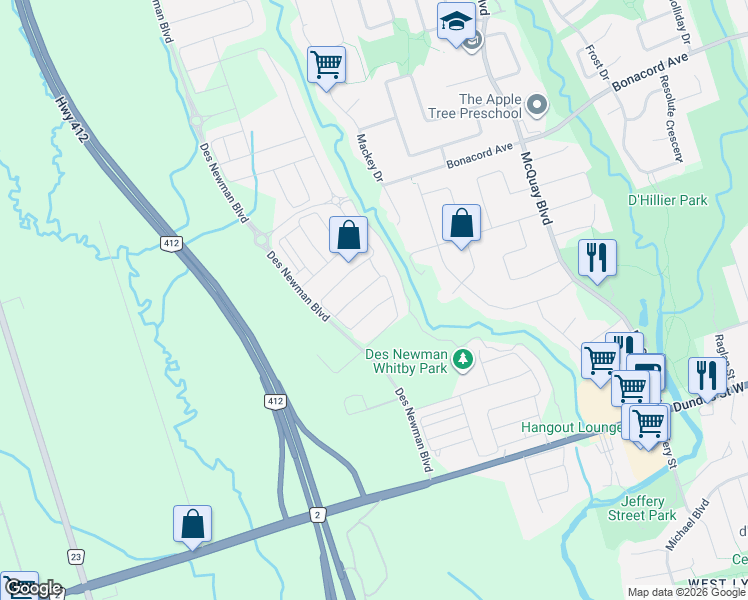 map of restaurants, bars, coffee shops, grocery stores, and more near 12 Kilmarnock Crescent in Whitby