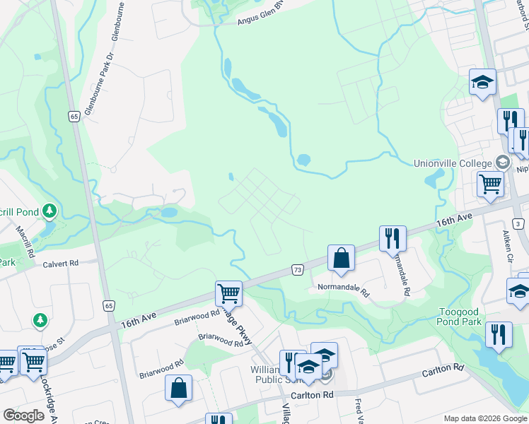map of restaurants, bars, coffee shops, grocery stores, and more near 448 York Downs Boulevard in Markham