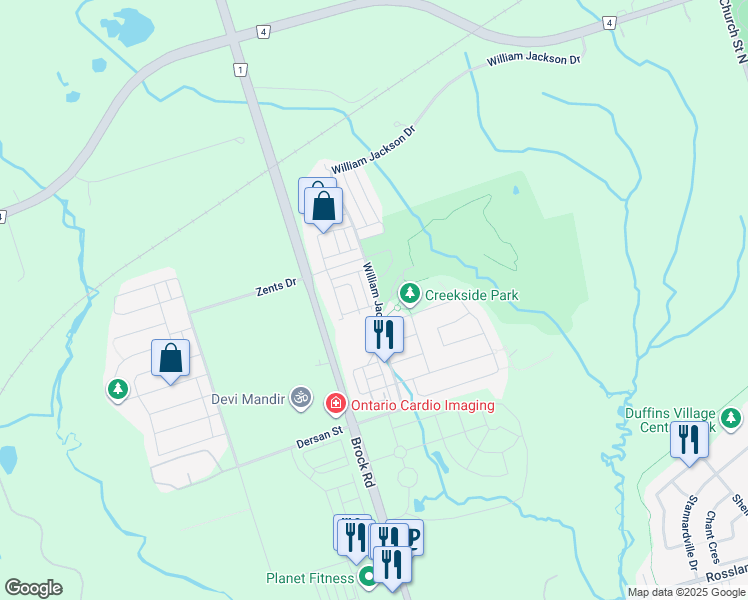 map of restaurants, bars, coffee shops, grocery stores, and more near 2560 William Jackson Drive in Pickering