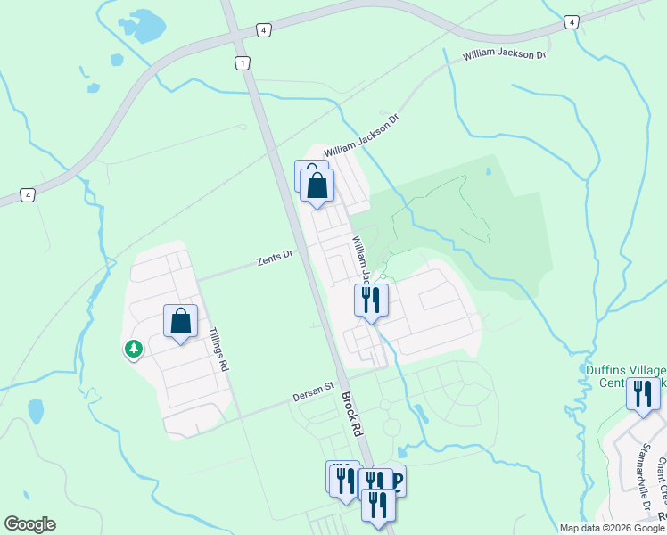 map of restaurants, bars, coffee shops, grocery stores, and more near 2623 Garrison Crossing in Pickering