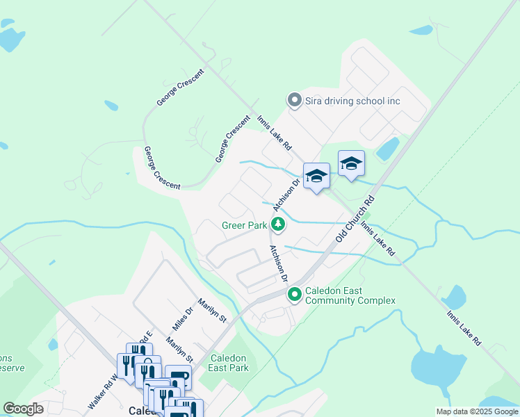 map of restaurants, bars, coffee shops, grocery stores, and more near 8 McCandless Court in Caledon East