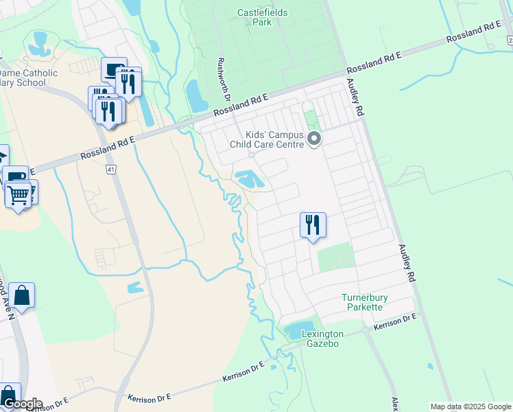 map of restaurants, bars, coffee shops, grocery stores, and more near 97 Westgate Avenue in Ajax