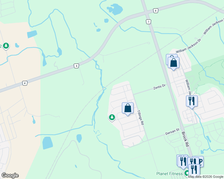 map of restaurants, bars, coffee shops, grocery stores, and more near 1517 Dusty Drive in Pickering