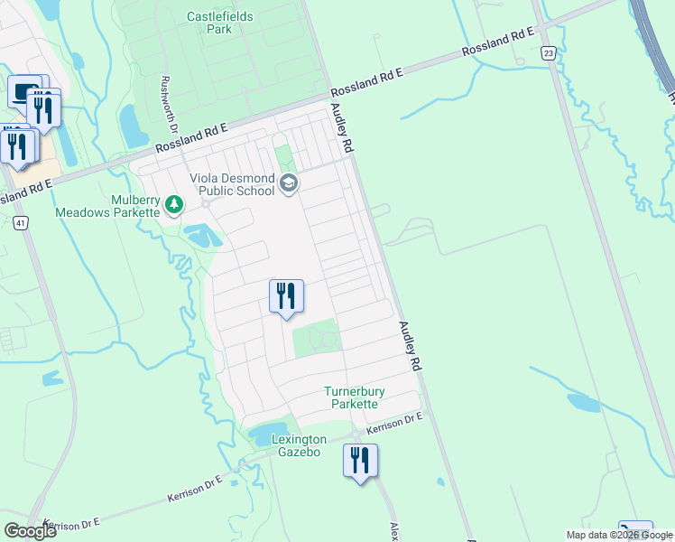 map of restaurants, bars, coffee shops, grocery stores, and more near in Ajax