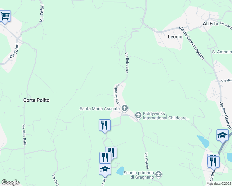map of restaurants, bars, coffee shops, grocery stores, and more near 26 Via Belvedere in Capannori