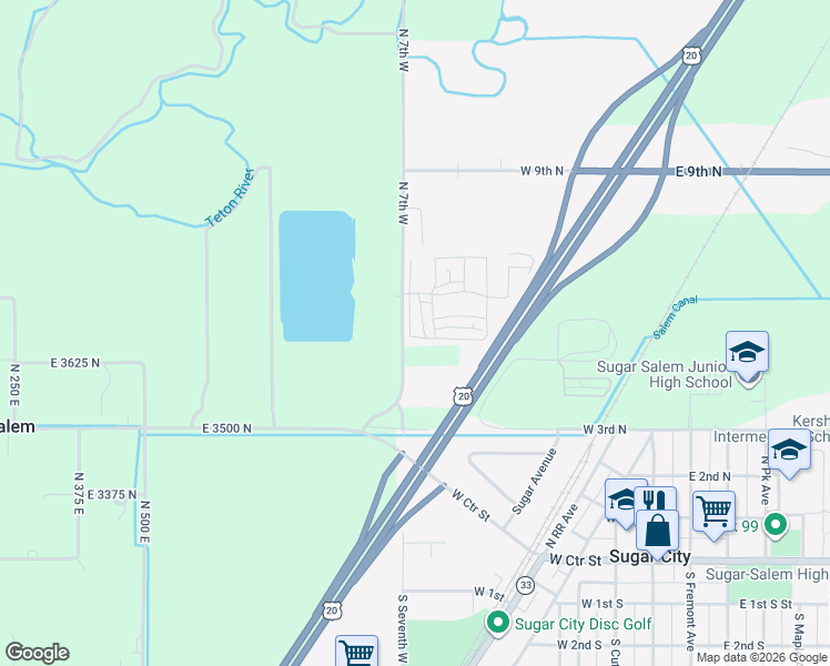 map of restaurants, bars, coffee shops, grocery stores, and more near 550 Cielo Drive in Sugar City