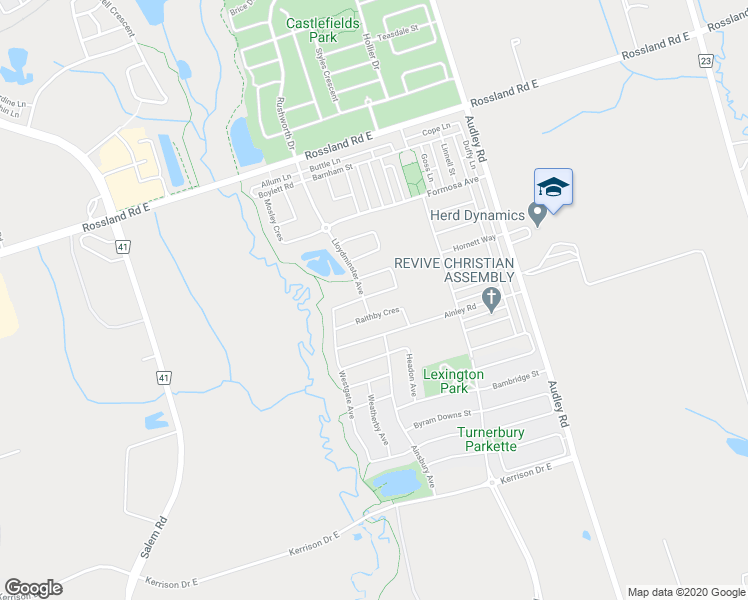 map of restaurants, bars, coffee shops, grocery stores, and more near 3 Skelton Crescent in Ajax