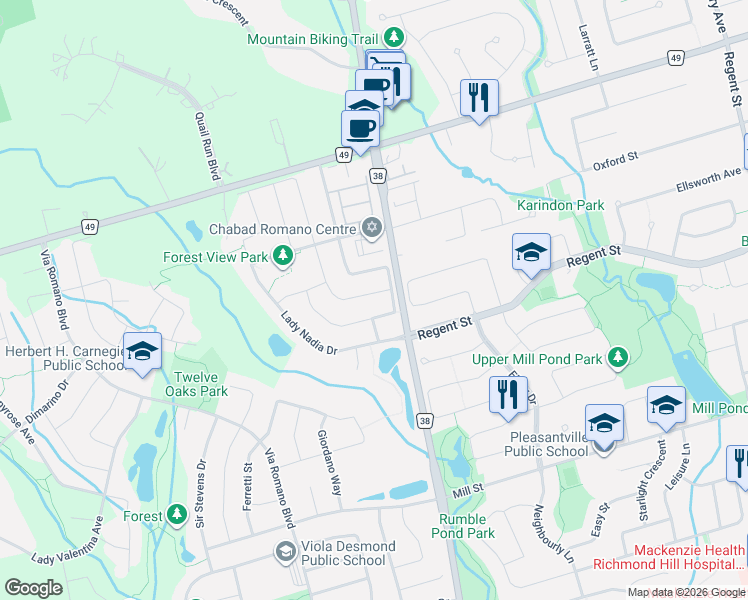 map of restaurants, bars, coffee shops, grocery stores, and more near 19 Daniel Bram Drive in Vaughan