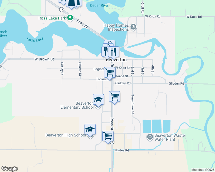map of restaurants, bars, coffee shops, grocery stores, and more near 108 Park Lane in Beaverton