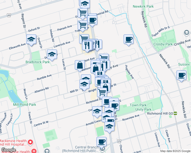 map of restaurants, bars, coffee shops, grocery stores, and more near in Richmond Hill