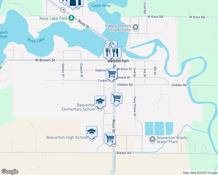 map of restaurants, bars, coffee shops, grocery stores, and more near 108 Park Lane in Beaverton