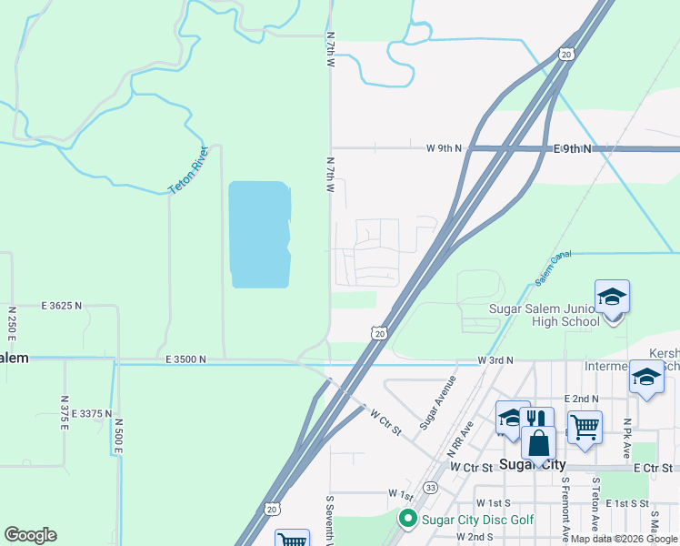map of restaurants, bars, coffee shops, grocery stores, and more near 550 Cielo Drive in Sugar City