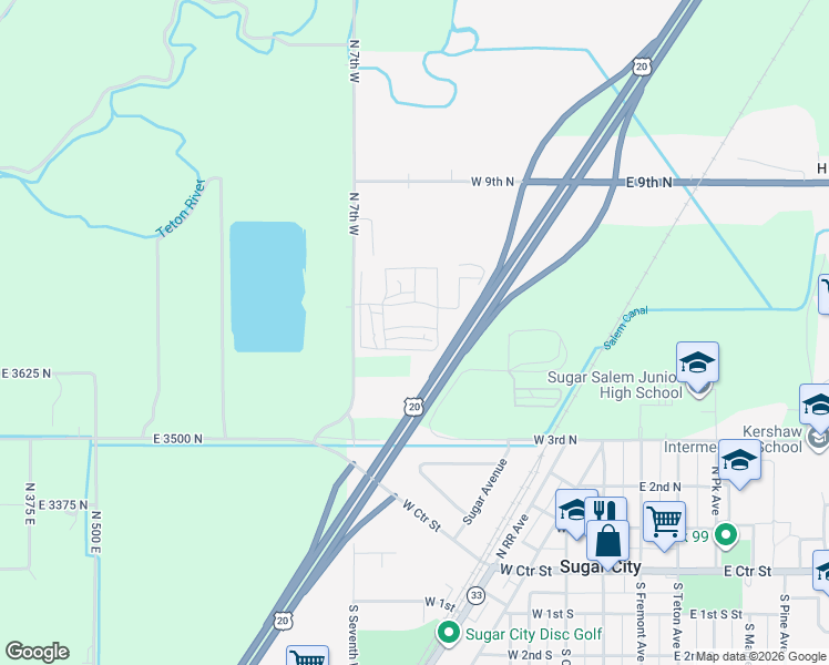 map of restaurants, bars, coffee shops, grocery stores, and more near 3639 North 1000 East in Rexburg