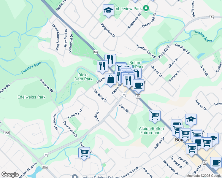 map of restaurants, bars, coffee shops, grocery stores, and more near 50 Ann Street in Bolton