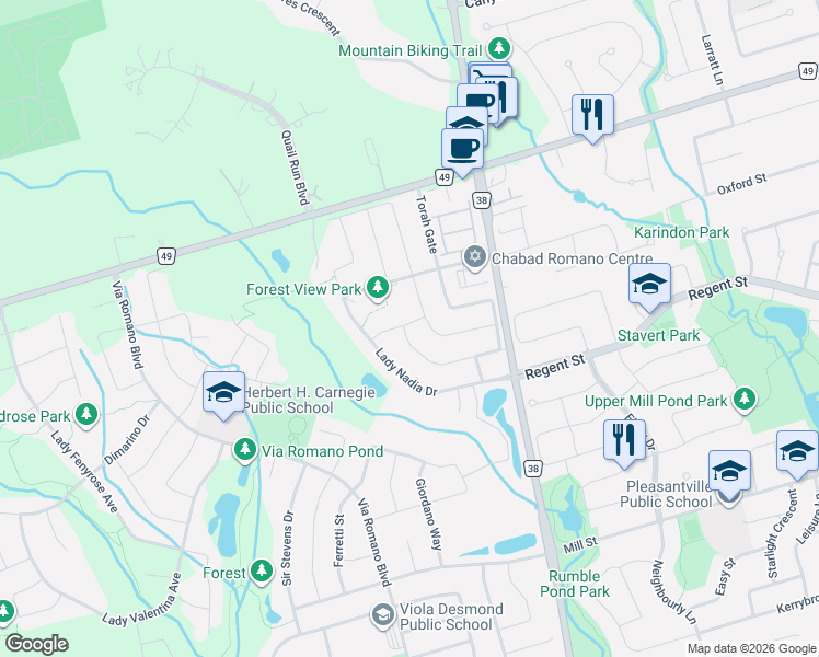 map of restaurants, bars, coffee shops, grocery stores, and more near 21 Balsamo Street in Vaughan