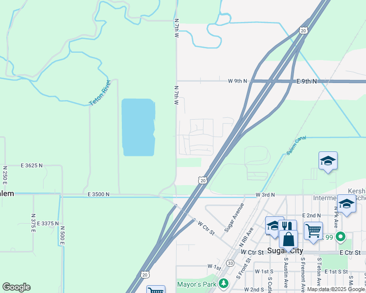 map of restaurants, bars, coffee shops, grocery stores, and more near 550 Cielo Drive in Sugar City