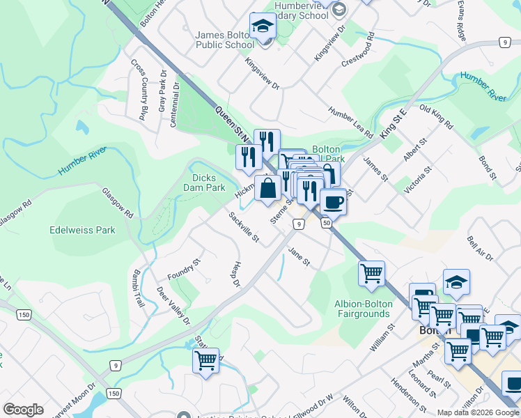 map of restaurants, bars, coffee shops, grocery stores, and more near 60 Ann Street in Bolton