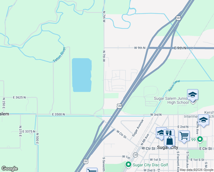 map of restaurants, bars, coffee shops, grocery stores, and more near 550 Cielo Drive in Sugar City