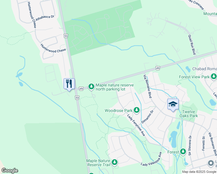 map of restaurants, bars, coffee shops, grocery stores, and more near 18 Sweet Valerie Court in Vaughan