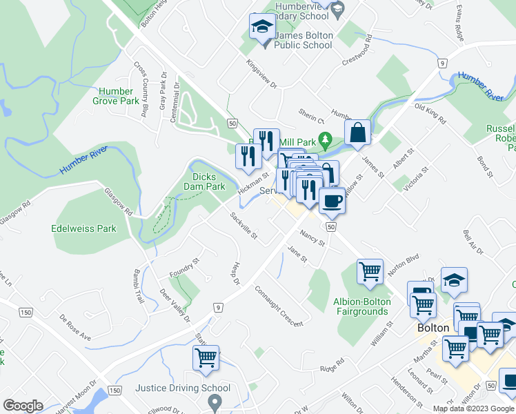 map of restaurants, bars, coffee shops, grocery stores, and more near 60 Ann Street in Bolton