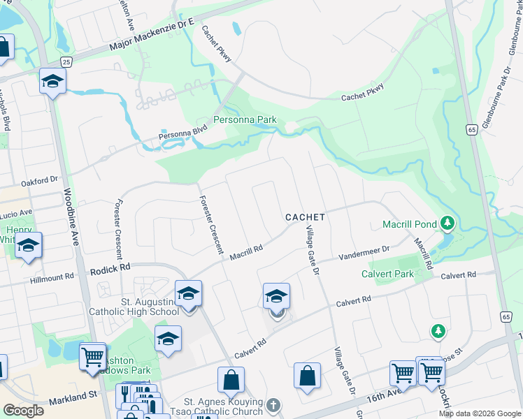 map of restaurants, bars, coffee shops, grocery stores, and more near 21 Goldring Crescent in Markham