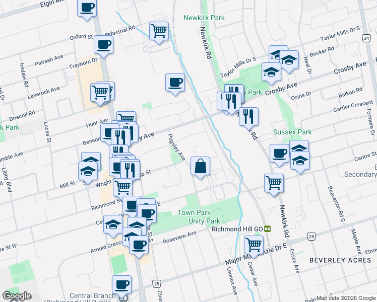 map of restaurants, bars, coffee shops, grocery stores, and more near 37 Versailles Court in Richmond Hill