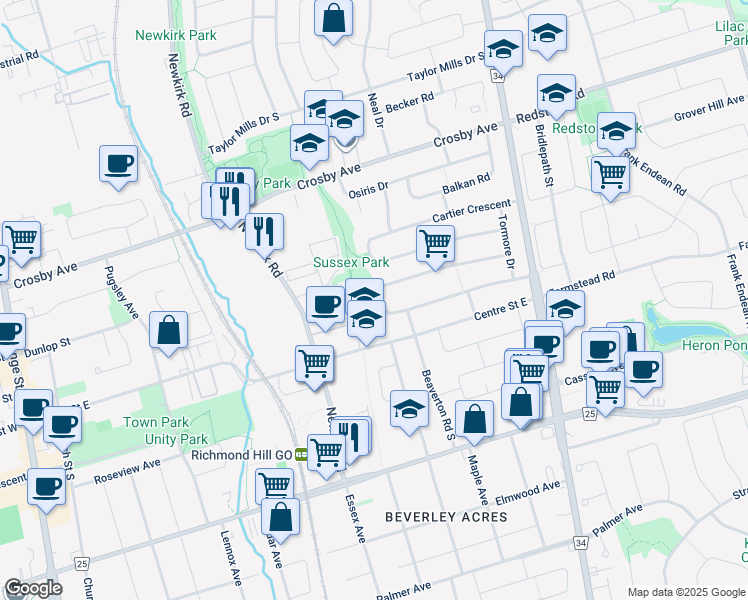 map of restaurants, bars, coffee shops, grocery stores, and more near in Richmond Hill
