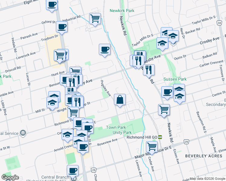 map of restaurants, bars, coffee shops, grocery stores, and more near 37 Versailles Court in Richmond Hill