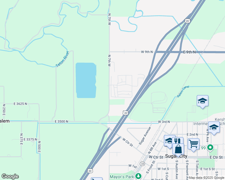 map of restaurants, bars, coffee shops, grocery stores, and more near 550 Cielo Drive in Sugar City