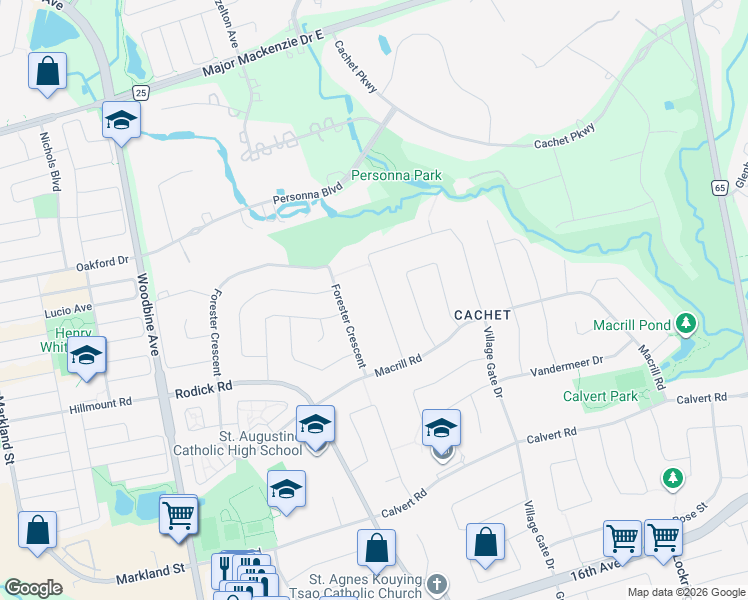 map of restaurants, bars, coffee shops, grocery stores, and more near 94 Silver Rose Crescent in Markham