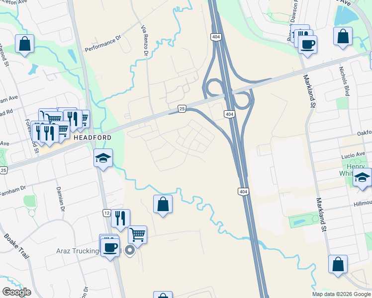 map of restaurants, bars, coffee shops, grocery stores, and more near 29 Victor Metcalf Lane in Richmond Hill