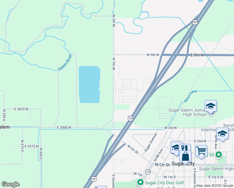 map of restaurants, bars, coffee shops, grocery stores, and more near 550 Cielo Drive in Sugar City