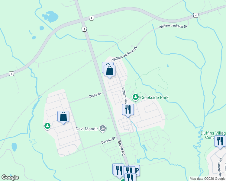 map of restaurants, bars, coffee shops, grocery stores, and more near in Pickering