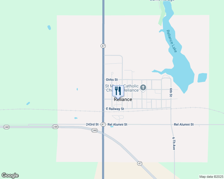 map of restaurants, bars, coffee shops, grocery stores, and more near North 1st Avenue in Reliance