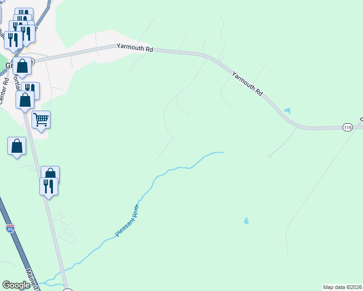 map of restaurants, bars, coffee shops, grocery stores, and more near Woodcock Drive in Gray