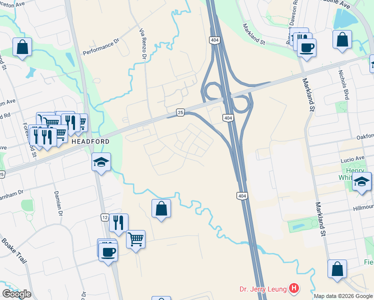 map of restaurants, bars, coffee shops, grocery stores, and more near 36 Chapple Lane in Richmond Hill